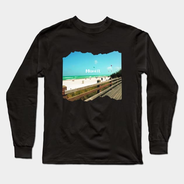 photo Miami Florida blue sky palmtree landscape USA nature lovers Long Sleeve T-Shirt by BoogieCreates